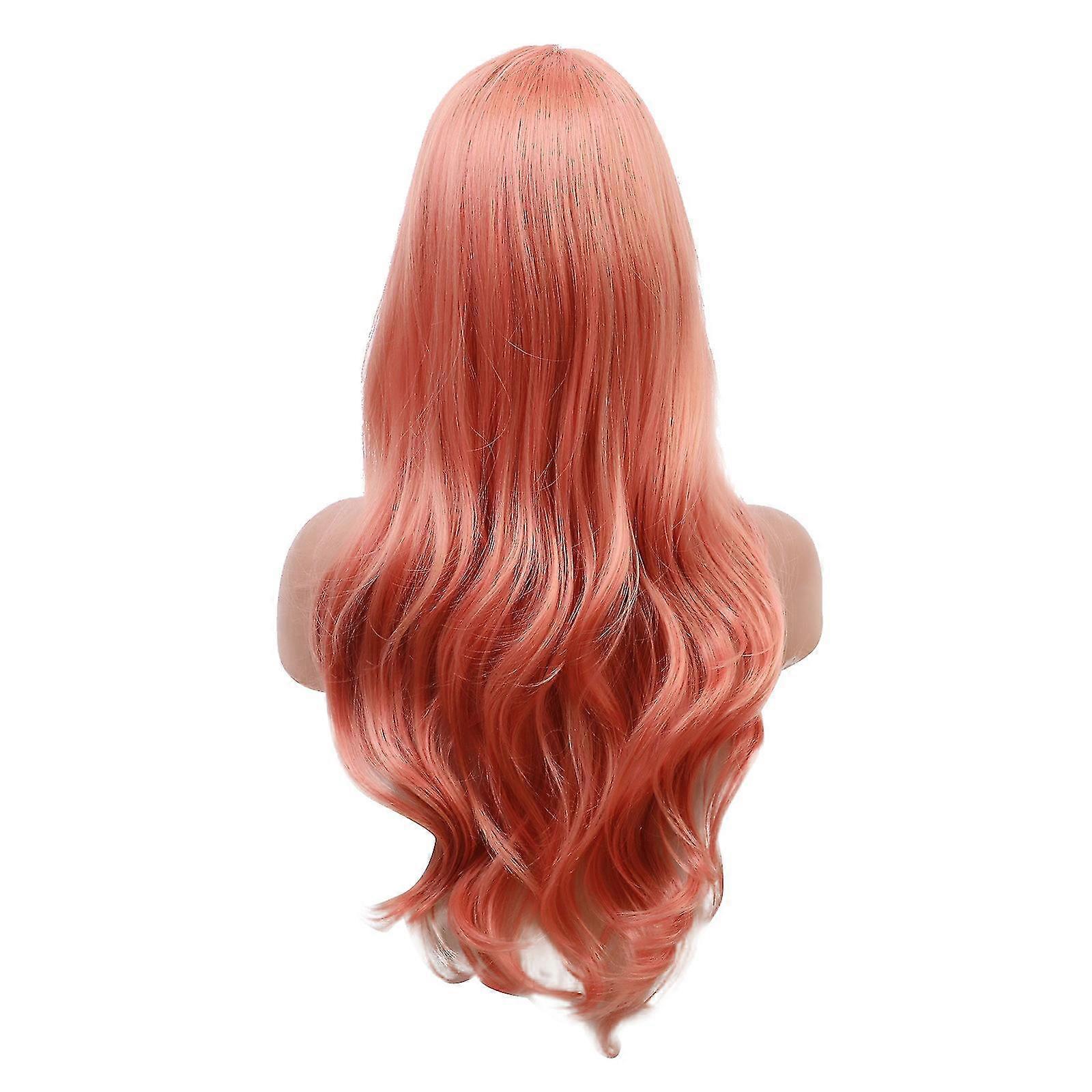 60cm High Temperature Wire Wig Without Bangs Large Volume Pink With Rose Net