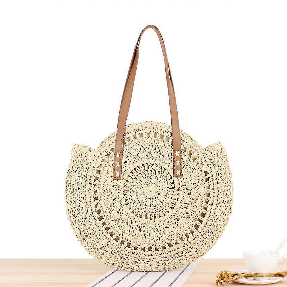 جولة اليدوية القش حقيبة الخوص الطبيعية سلة حقيبة الصيف كروسبودي حقائب الشاطئ البحر عطلة دائرة بوهو الروطان حقائب للنساء