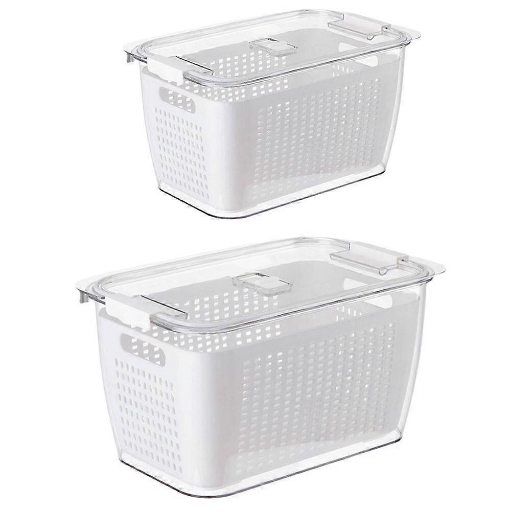 2pcs Fridge Fruit Vegetable Organizer Multi-functional Kitchen Draining Basket Refrigerator Fruit Keeper