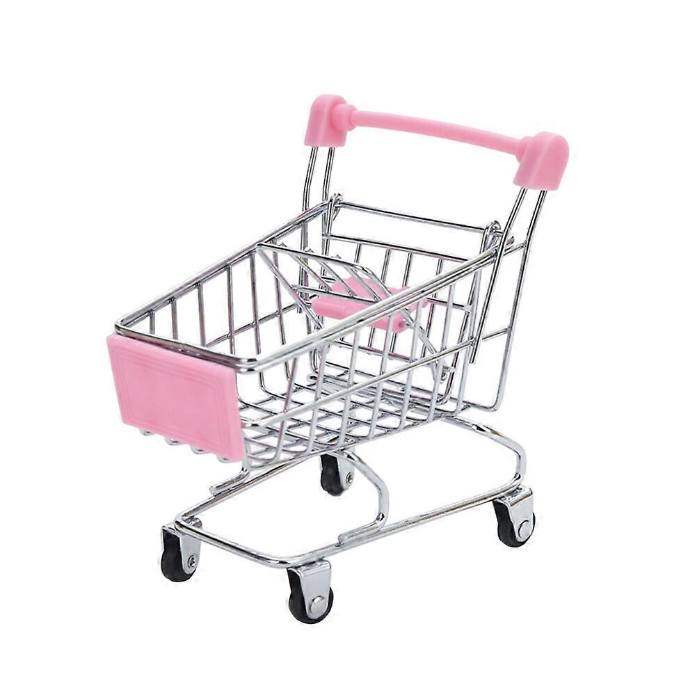 Simulated Shopping Cart Scene Model Desktop Mini Adornment Miniature Decor Table Adornment Children Toy - Size S(Pink)