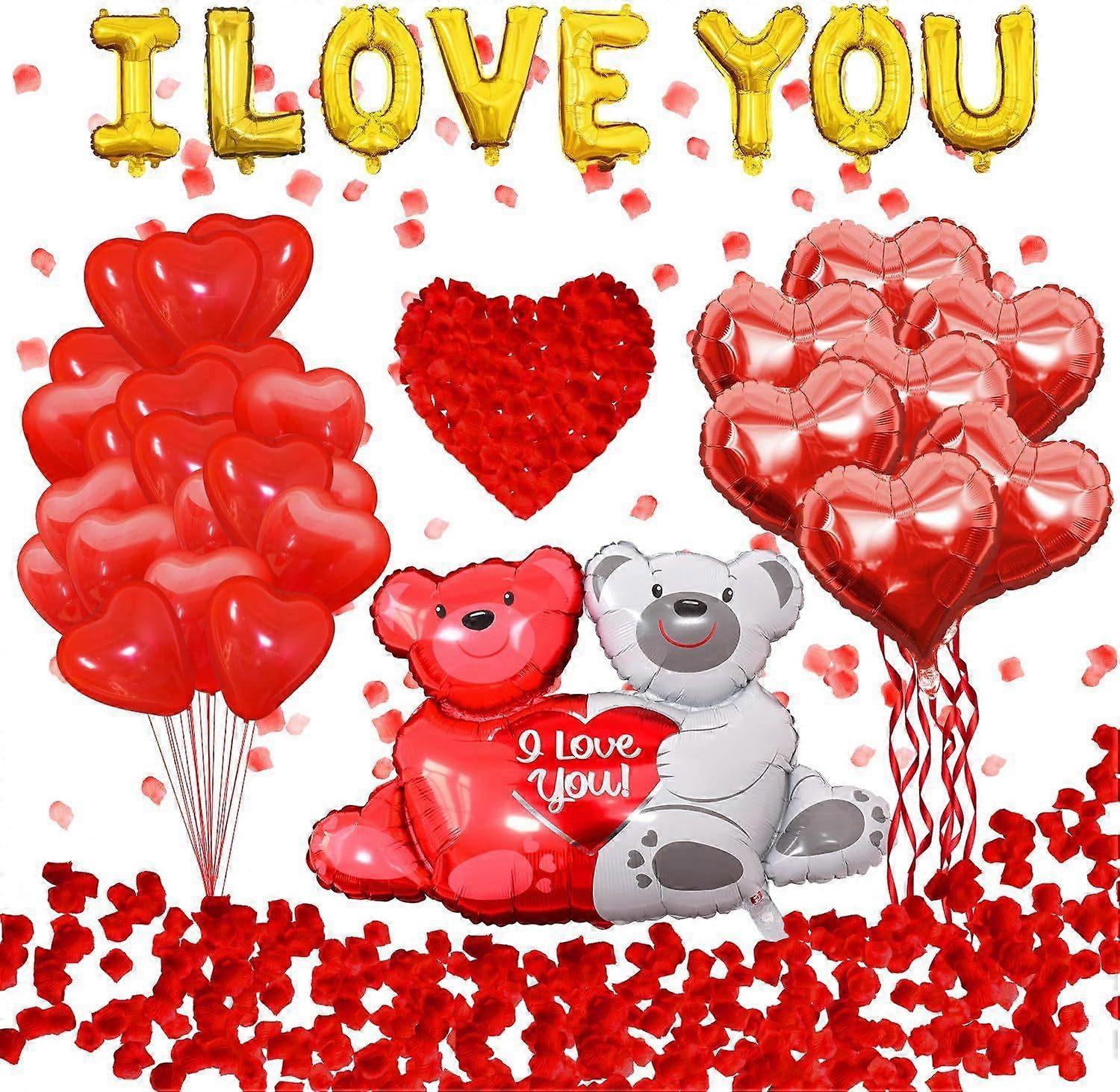 I Love You Balloons and Heart Balloons Kit with Rose Petals