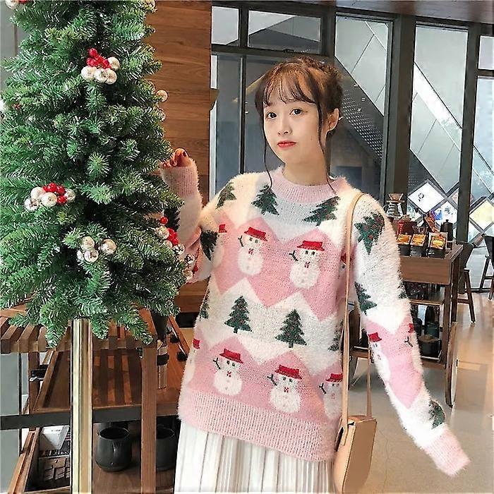 Neu Weihnachtspullover Pullover Frauen Dicker warmer Winter Eleganter Pullover O-Ausschnitt Pullover lässige Pullover Patchwork Langarm-Oberteil