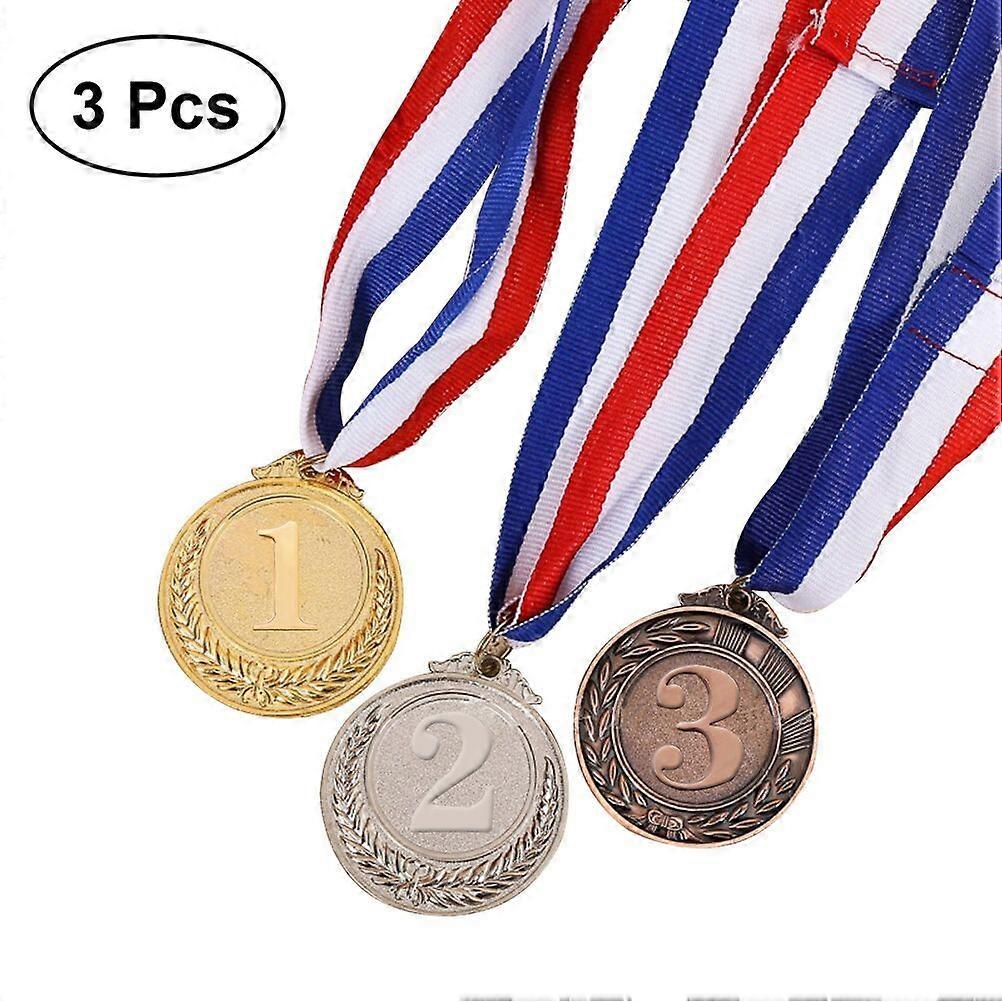 3PCS Metal Award Medals with Neck Ribbon Gold Silver Bronze Style for Sports Academics or Any Competition Diameter-5.1CM Small Wheat Pattern 123(Gold