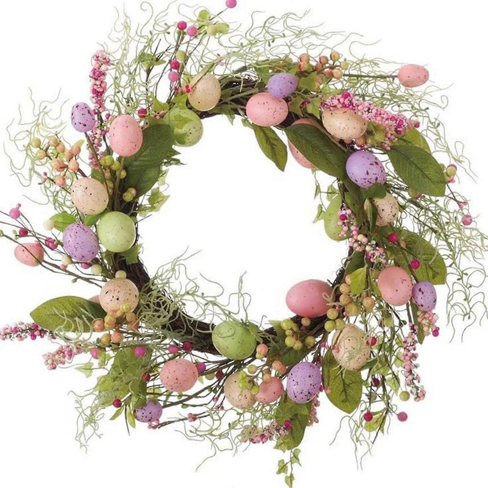 18 Inch Artificial Easter Wreath for Spring Easter Eggs Garland Wreath with Berry