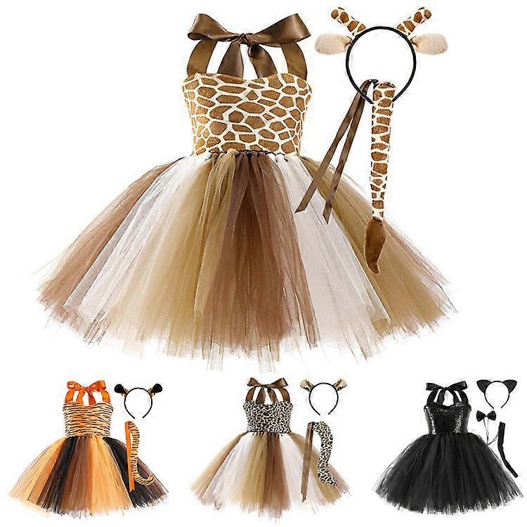 Mädchen Kleid Set Frühlingskleid Wald Performance Kleidung Tier Cos Party Mesh Katze Tutu Kleid