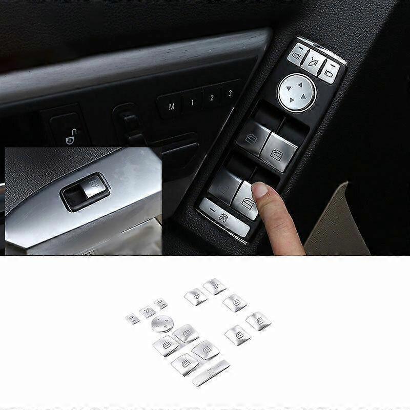 Matte Silver Window Switch Button Garnish Sticker 14X For Benz C-Class 2010-2014