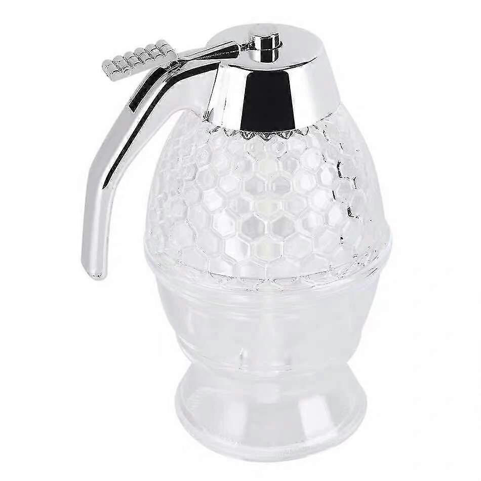 Honey Dispenser No Drip- Maple Syrup Dispenser - Beautiful Honey Comb Shaped Honey Pot - Honey Jar With Stand(1pc, Silver)