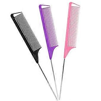 Rat Tail Combs Parting Comb: 3Pcs Rat Tail Comb Set, Long Steel Pin Rat Tail Teasing Comb, Hair Combs for Salon Hair Stylist, Tail Combs Metal,Parting