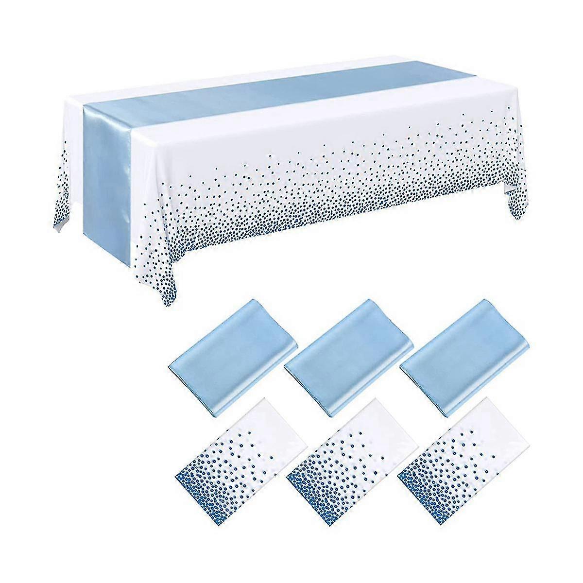 4pcs Disposable Plastic Tablecloths Table Runner Set Satin Table Runner For Wedding Birthday Party