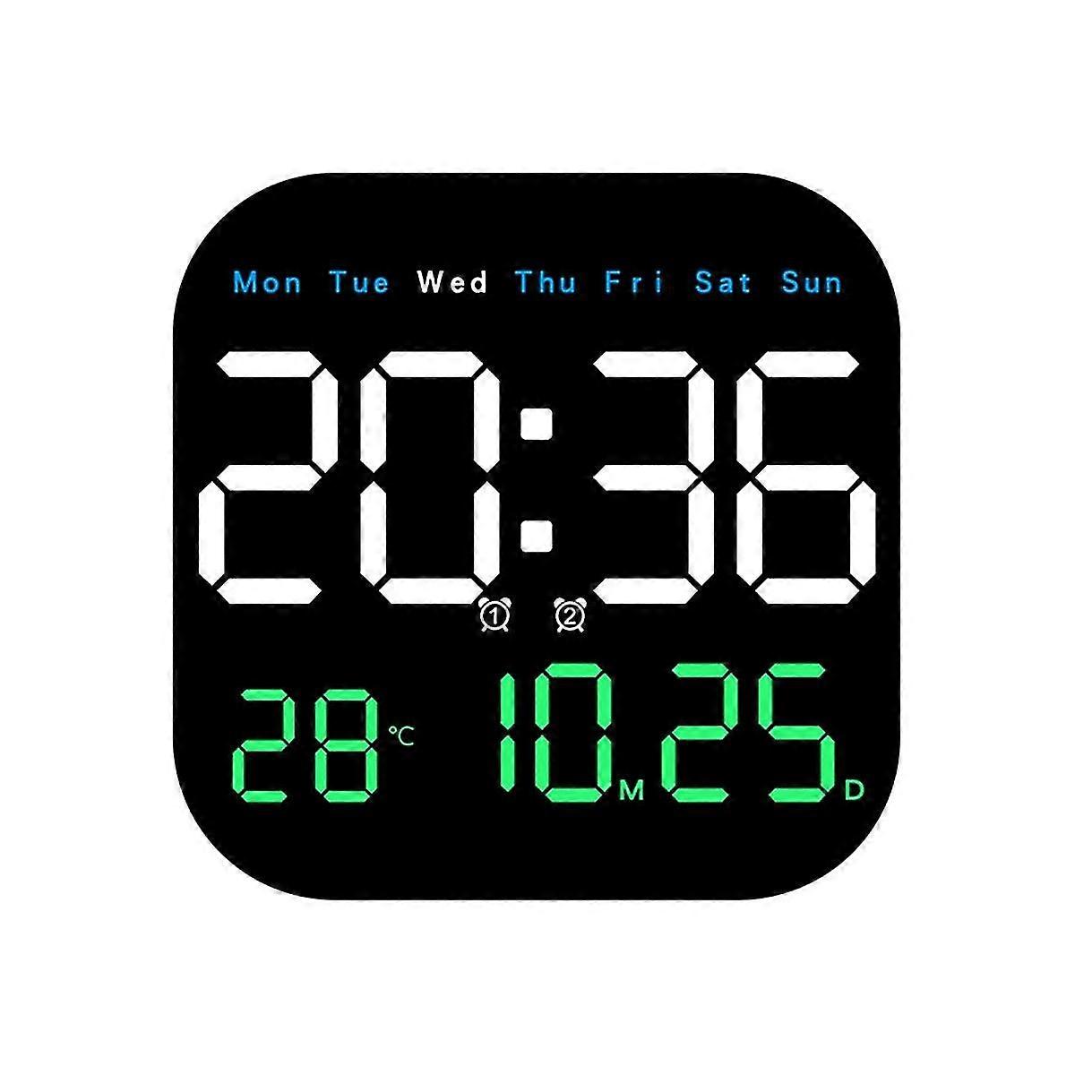 Digital Wall Clocks Temperature Date Week Dispaly Electronic Table Clock 12/24h Wall-mounted Led Alarm Clock Remote,a