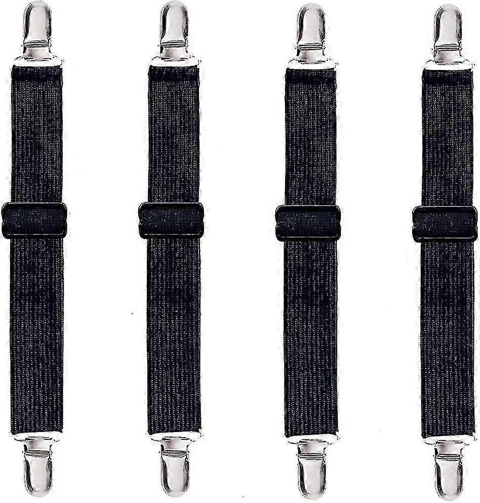 Adjustable Bed Sheet Fasteners Suspenders,fitted Sheet Clips Sheet Garters Sheet Grippers With Elastic Holder Straps(4pcs, Black) - JA