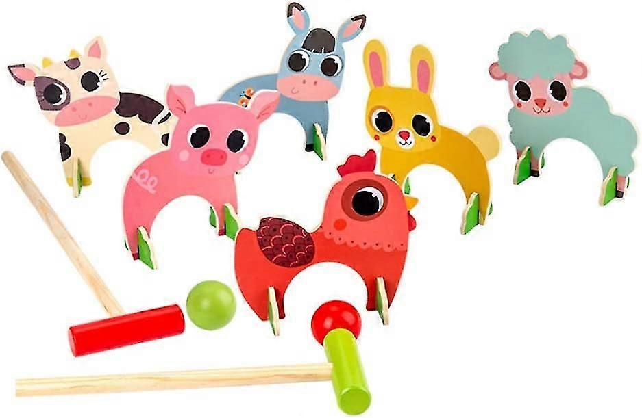 Barnkrocket Set Trä Djurkrocket Set Gräsmatta Krocket SpelLeksaker
