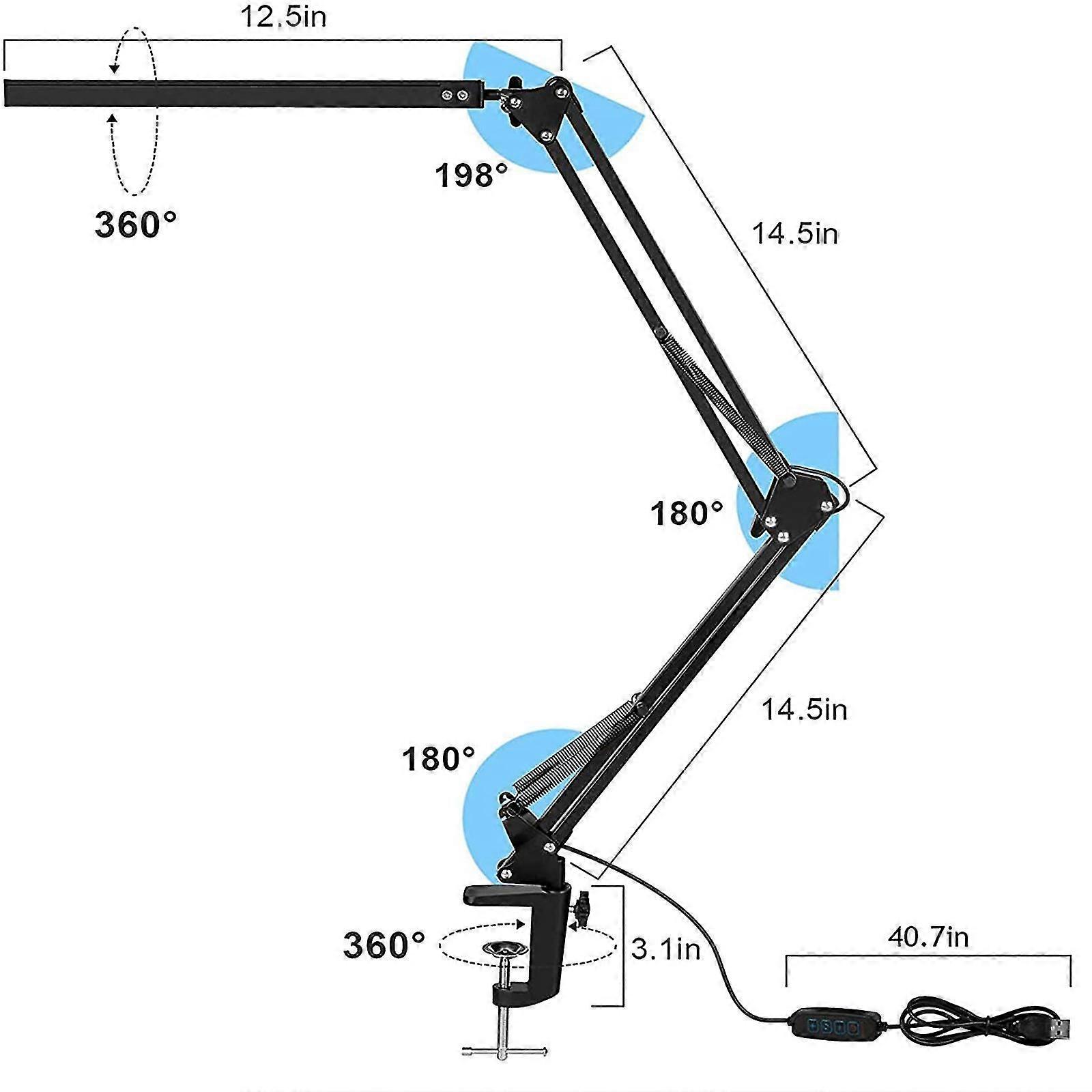 LED Desk Lamp With Clamp | 3 Color Modes & 10 Brightness Levels | Adjustable Swing Arm Task Light
