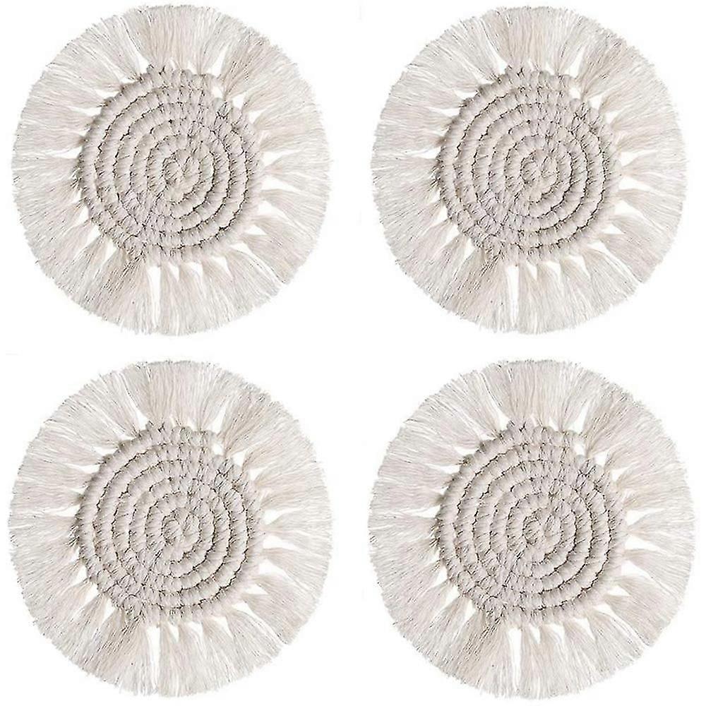 Coasters For Drinks Absorbent Woven Coasters Set Handmade Macrame Coasters With Tassels Coffee Dcor Heat Protection Mat - 4 Pack