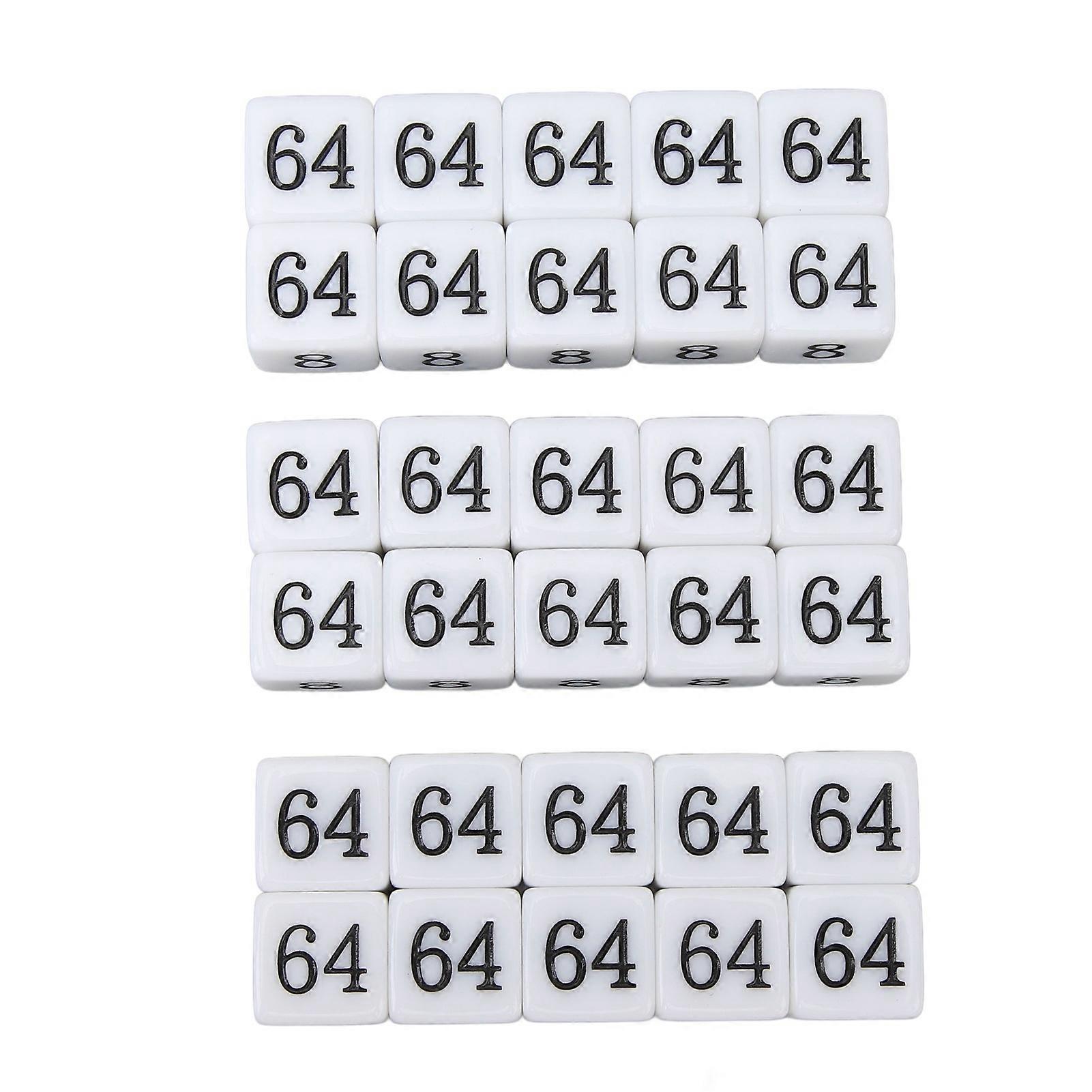 30PCS 6-Sided Number Dice 15.5mm Math Counting Teaching White