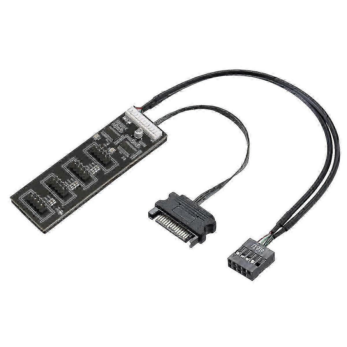 9Pin USB Header Splitter with SATA Power Cable, Internal USB Hub Extension USB 2.0 Splitter Connect