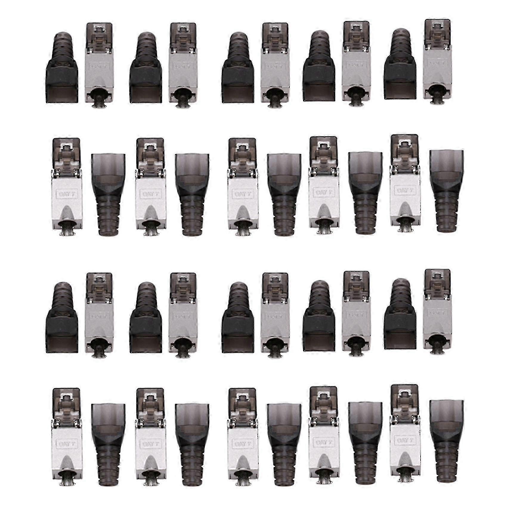 10pcs Tool-free Shielded Rj45 Cat 7 Termination Plug Connector Gray