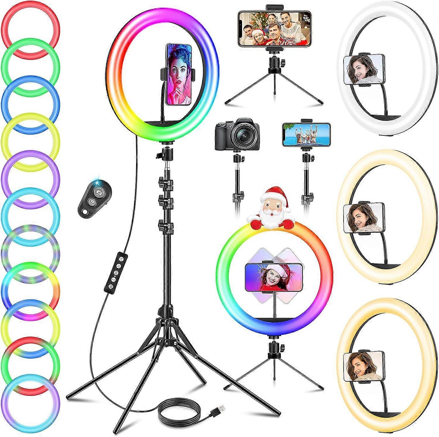 11.5'' Ring Light with Large Tripod Stand, Professional Ring Light with 40 RGB Mode 13 Levels for Youtube/Makeup