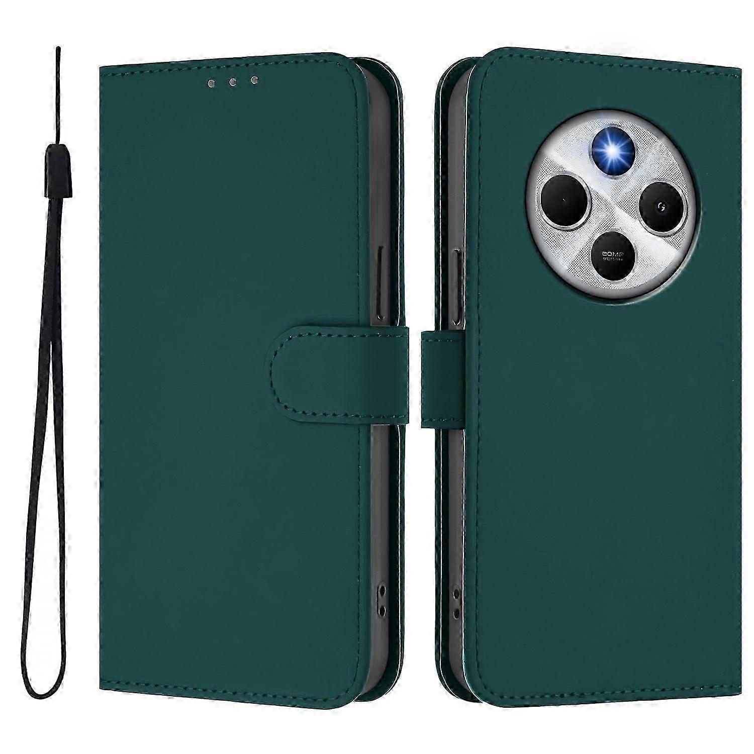 For Xiaomi Redmi 14c 4g Case Solid Color Wallet Leather Phone Cover With Strap - Lemon