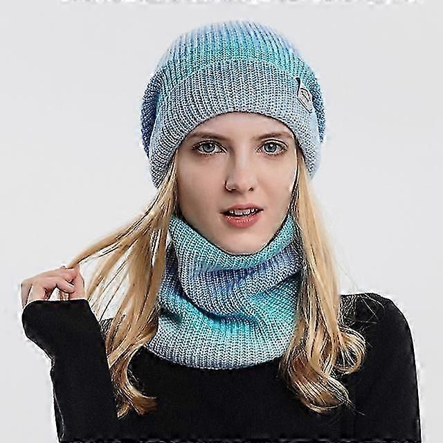 Autumn Winter Knitted Hat Scarf Set Ladies Leisure Style Gradient Color Thickened Windproof Beanie Warm Cap Neckerchief Sets