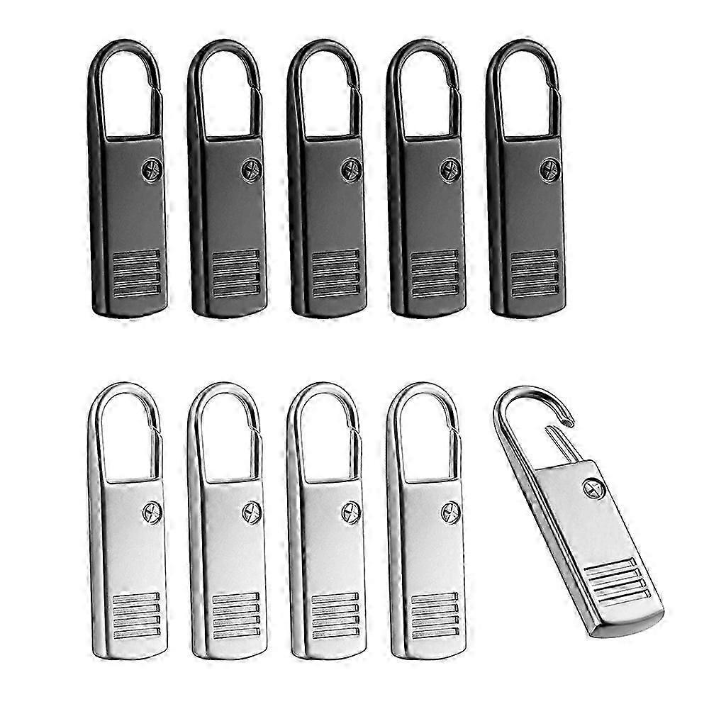 10Pcs Zipper Pull-Tab Replacement, Metal Zipper Puller Zip Slider Extender Handle Mend Fixer for Su