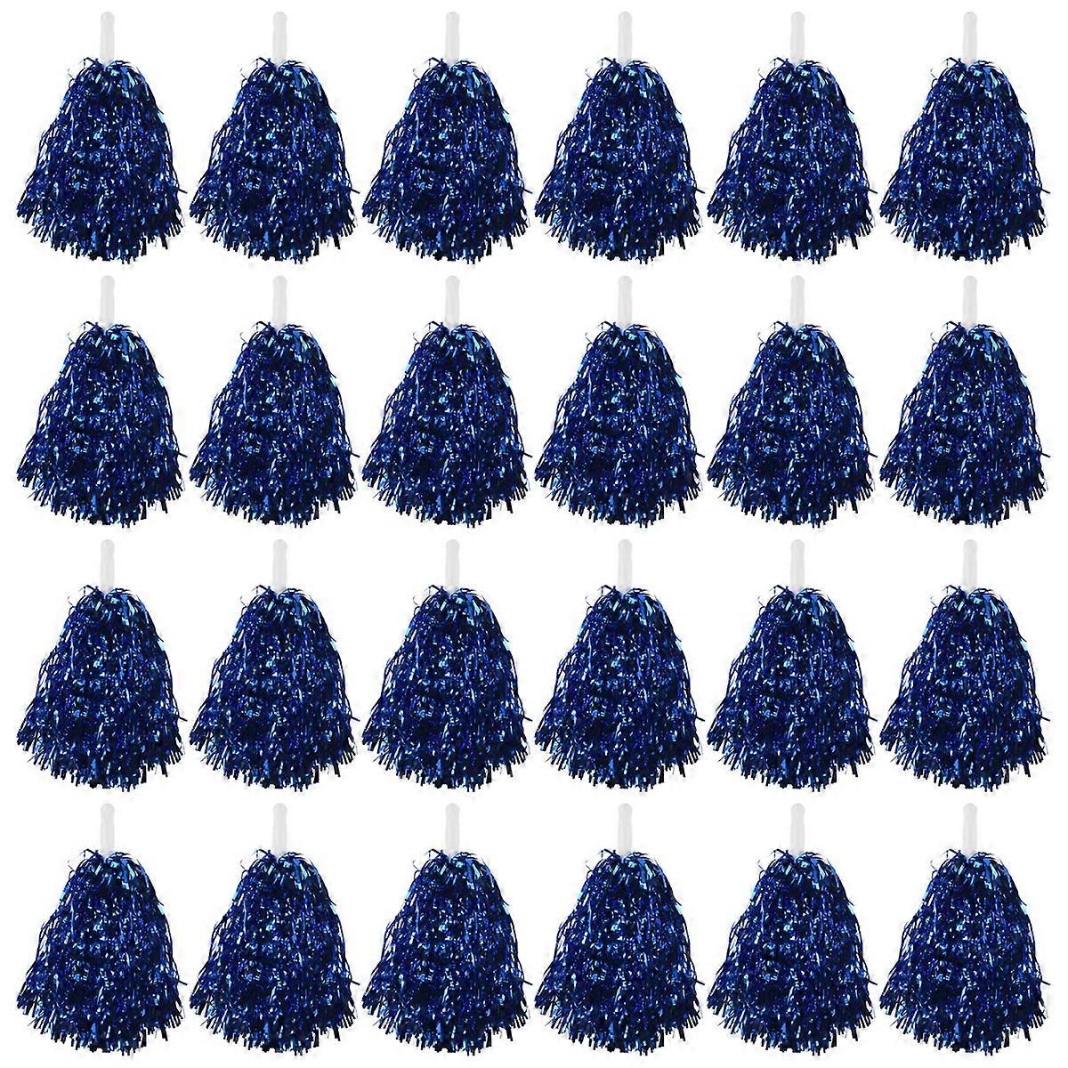 24Pcs Cheerleading Pom Poms Metallic Foil Cheer Pom Poms with Plastic Handle for Adults Kids Cheerleaders Blue