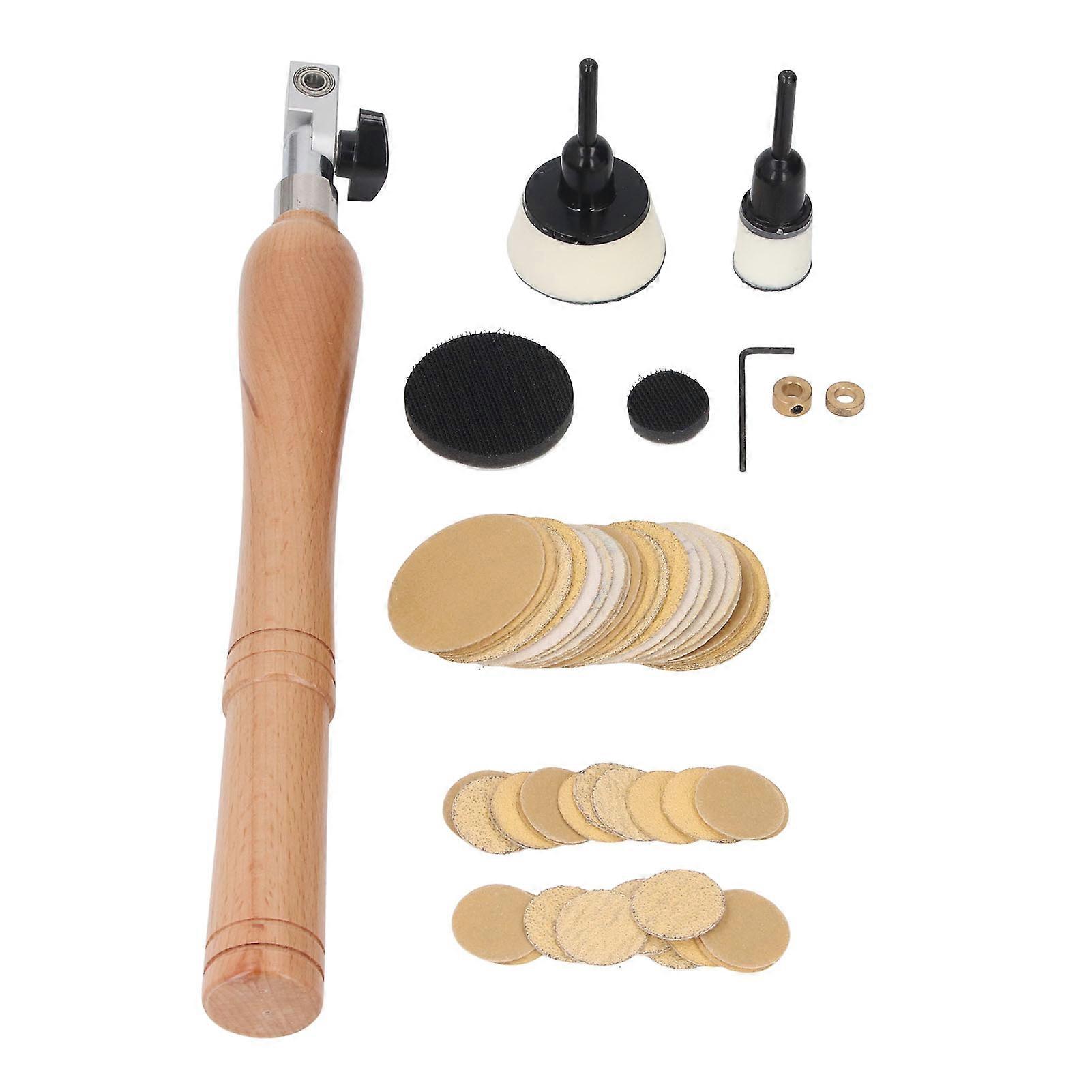 Hand Held Bowl Sander Kit Wooden Handle Bowl Sander Kit with 1in 2in Pads 50pcs Sanding Discs
