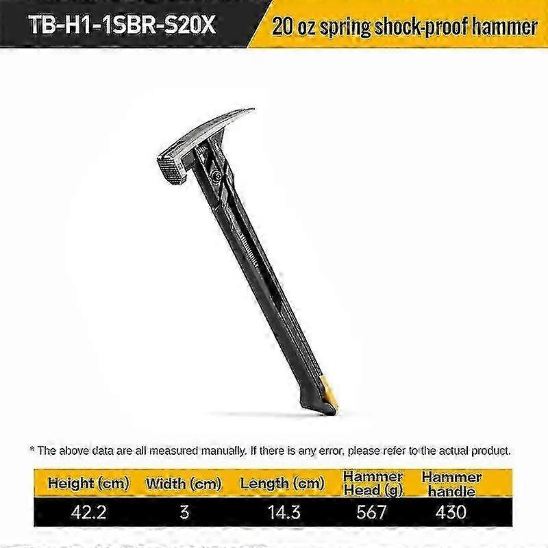 Toughbuilt Spring stødabsorberende sømhammer magnetisk gummi stødabsorberende hammer hardware værktøj Tb-h1-1sbr-s20x 20oz 24oz Yalo