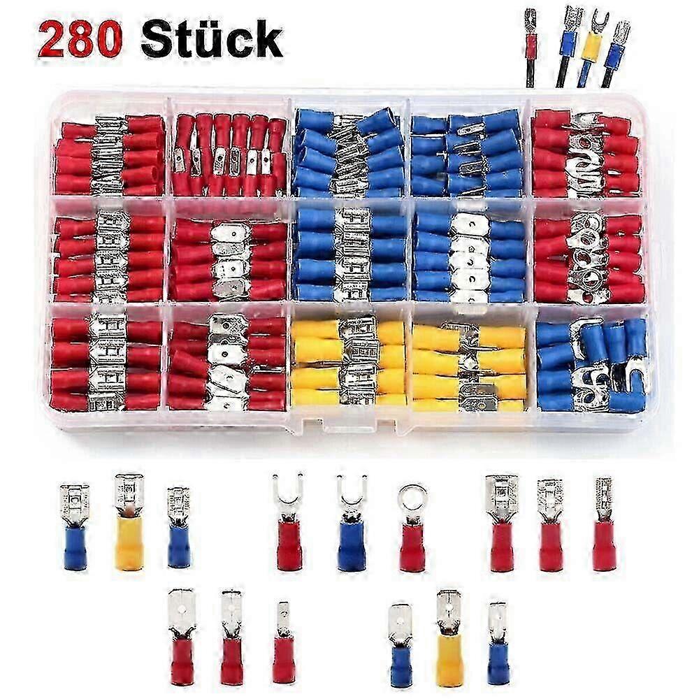 280PCS Assorted Electrical Wire Terminals Crimp Connectors Spade Insulated HJE