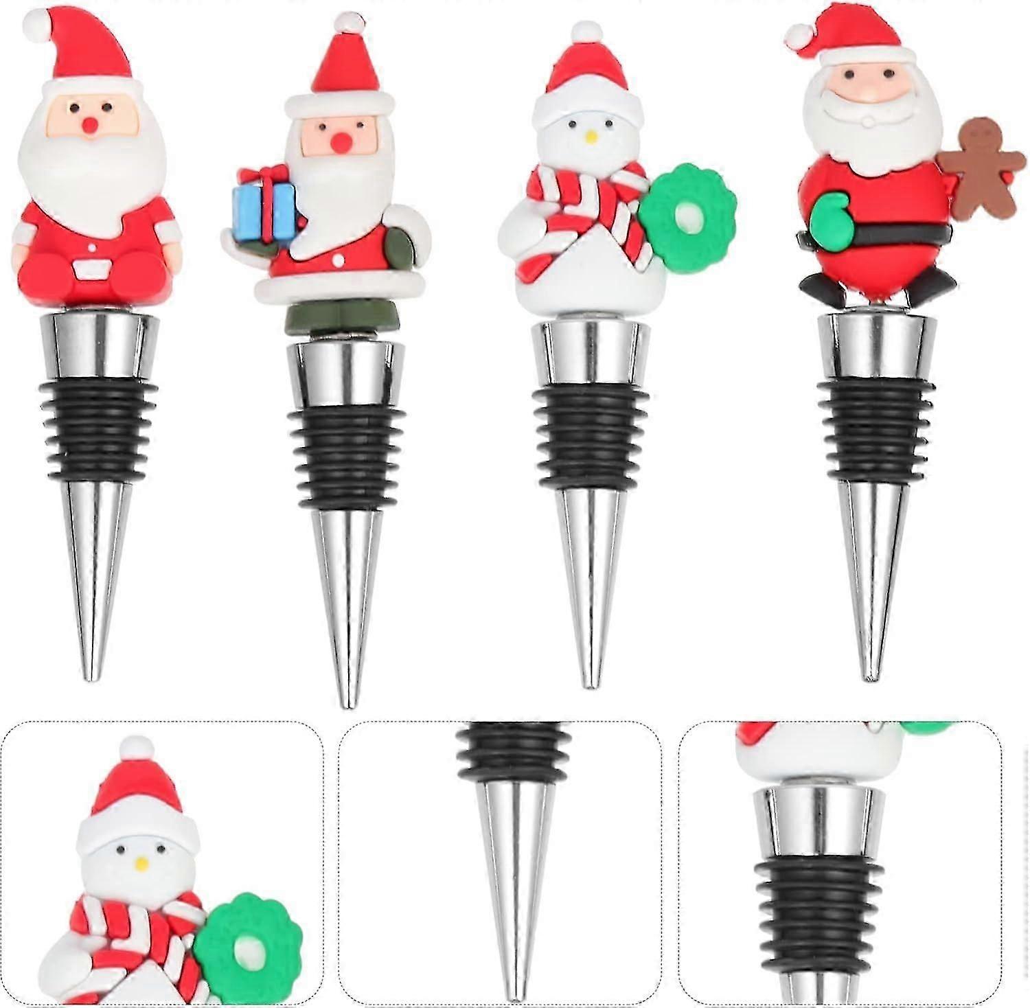 Hoement Pack of 4 Christmas Wine Corks Wine Bottle Corks Practical Wine Stopper Wine Bottle Stopper Christmas Party Stopper Drink Party Accessories Dr