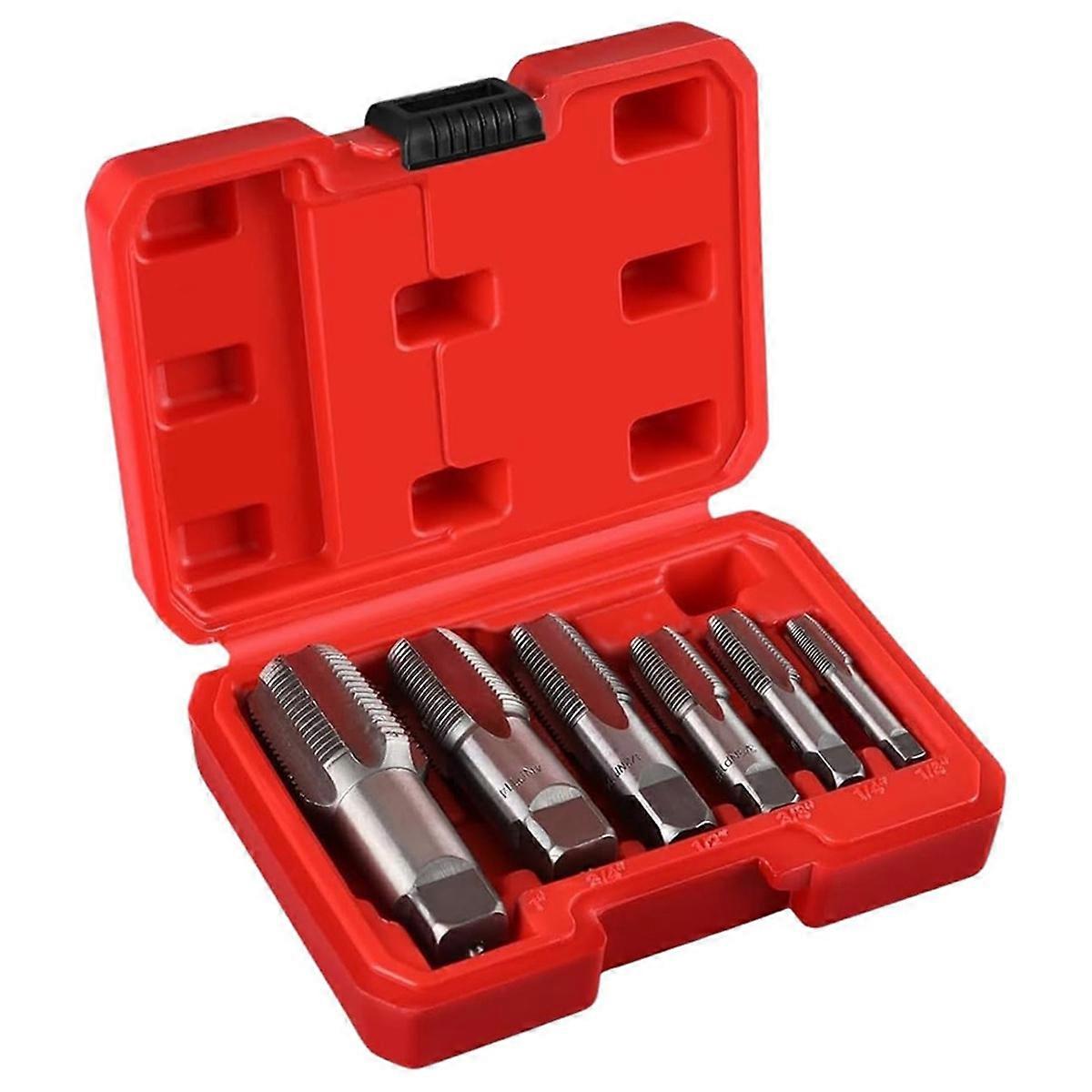 6-Piece NPT Pipe Tap Set, Precision Carbon Steel Taper Tap Set