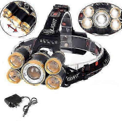 80000lm 5-led Zoom Led Rechargeable 18650 Headlamp Head Light Torch Charger Us