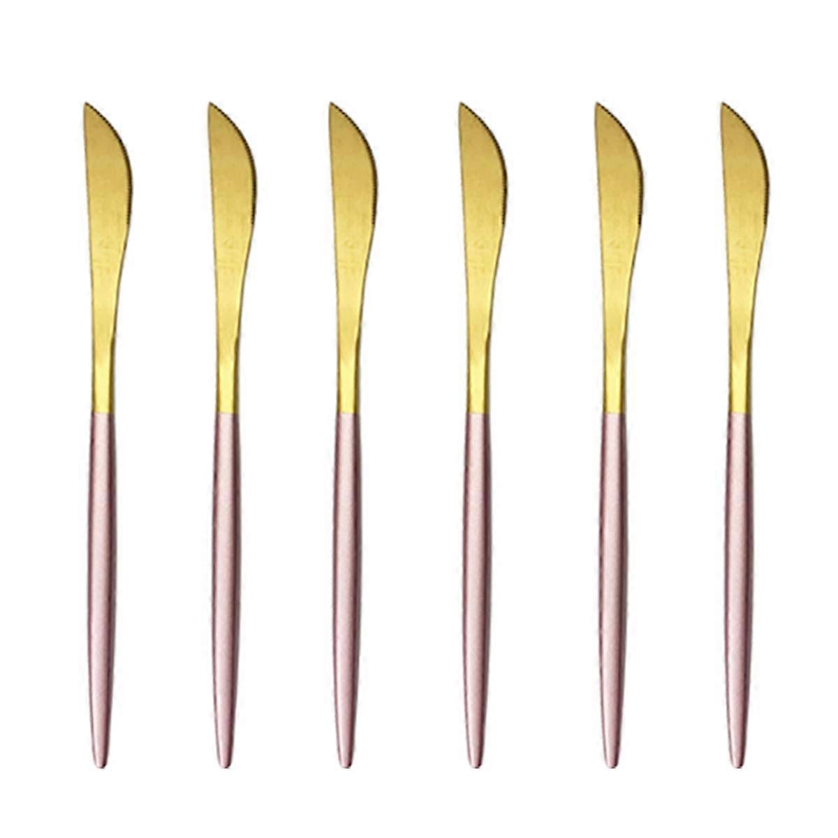 6 Pieces Pink Gold Dessert Knife Set for Kitchen Use