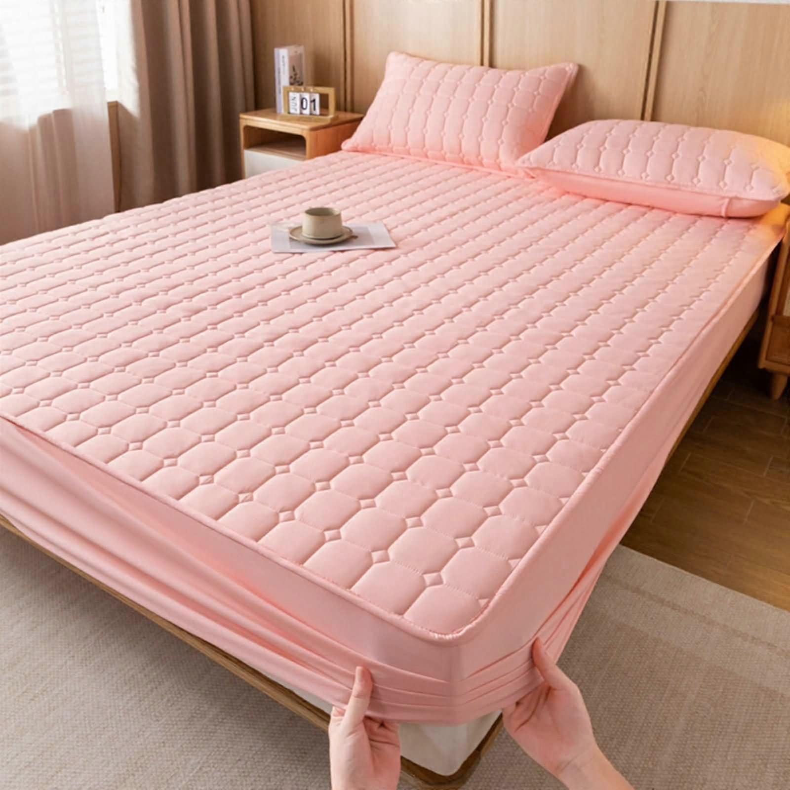 Washed Cotton Solid Color Fitted Sheet with Geometric Lattice Textured Soft Bedspread Bed Cover 63'x 79'x 11'
