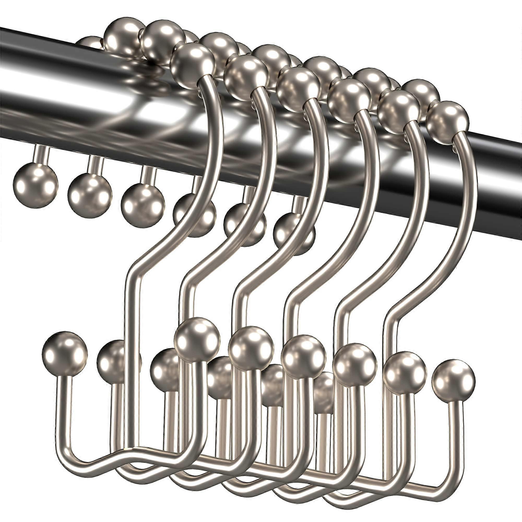 Shower Curtain Hooks Rings, Rust Resistant Double Glide Metal Hooks for Bathroom Shower Rods, Set of 12 Nickel Finish
