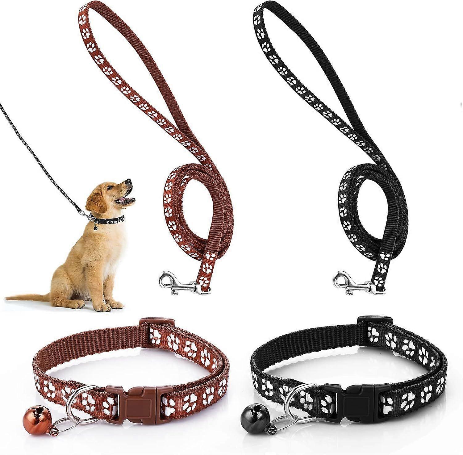 Dog and Cat Collar and Leash Set, 2-Piece Set (Black + Brown)