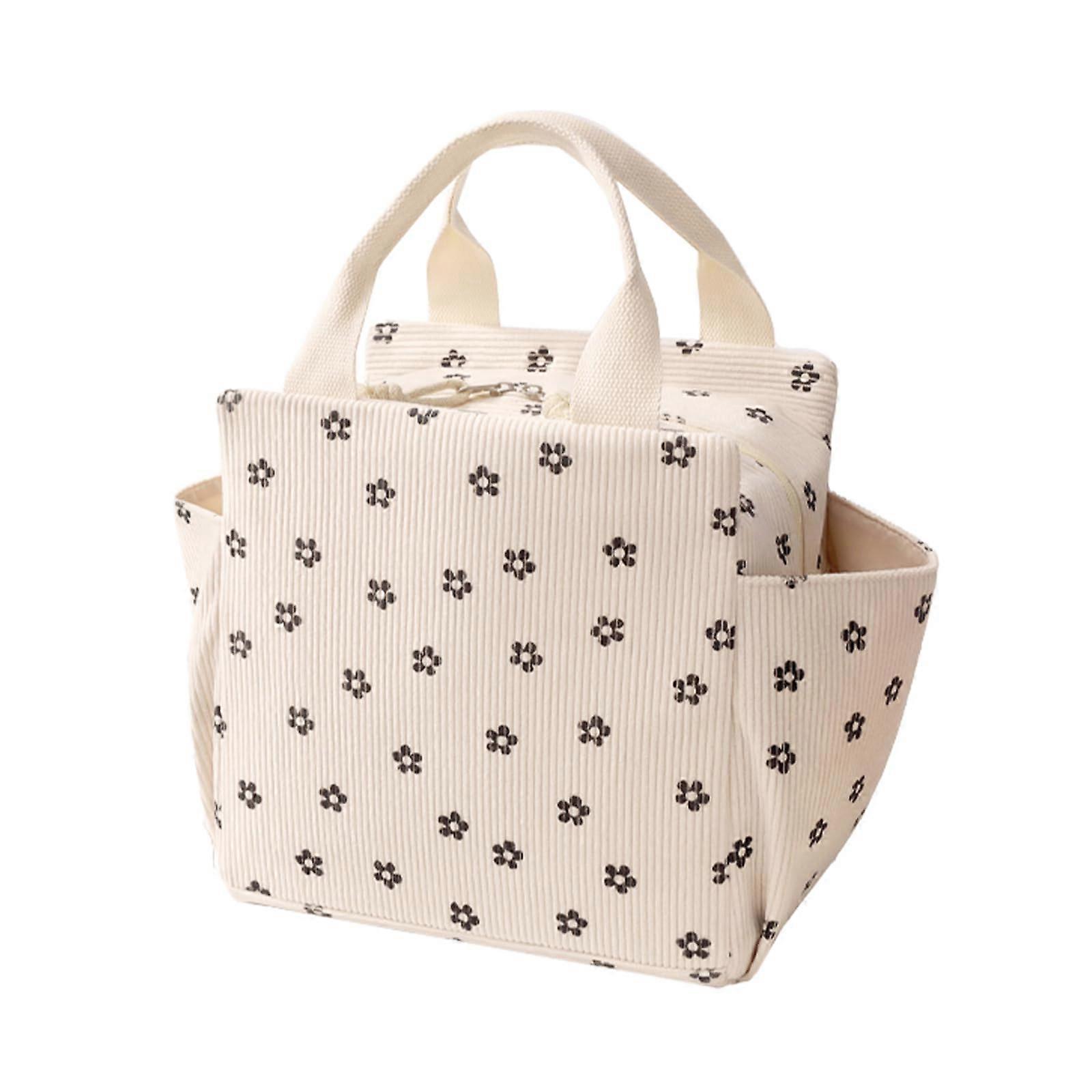 Corduroy Lunch Bag For Women And Men Insulated Reusable With Pockets