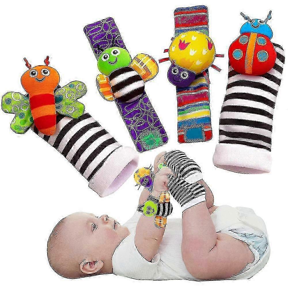 4pcs ベビー幼児ガラガラソックスおもちゃ把持活動新生児リストストラップ開発ギフト高品質