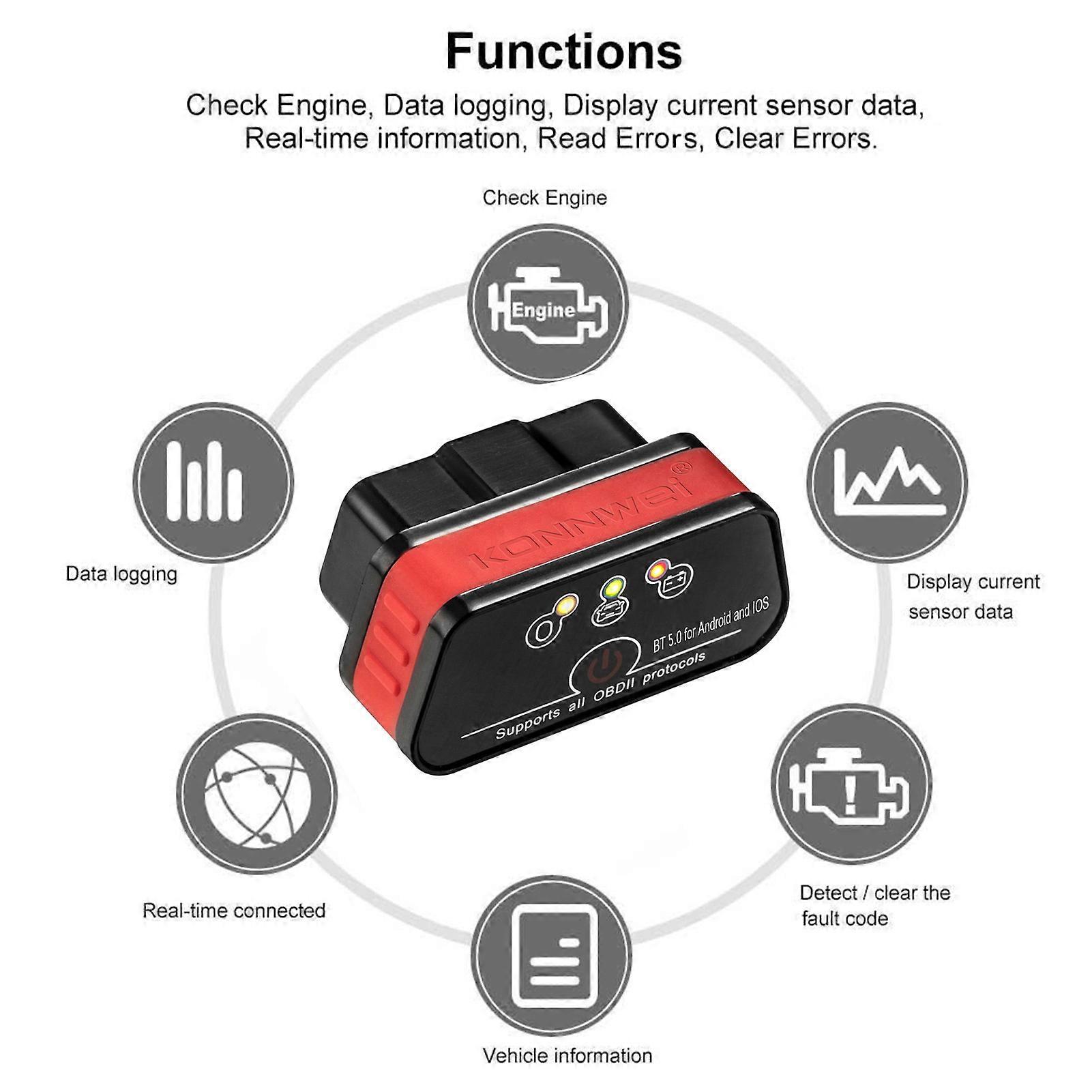 KONNWEI KW902 Mini BT 5.0 Wireless OBD-II Car Auto Diagnostic Scan Tools Car Detector Tester Scanner for IOS Android System