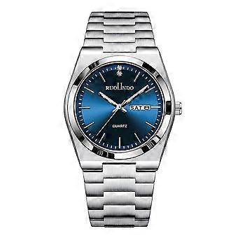 RUOLINDO GD303 Quarzuhr mit Stahlarmband Silber Blau