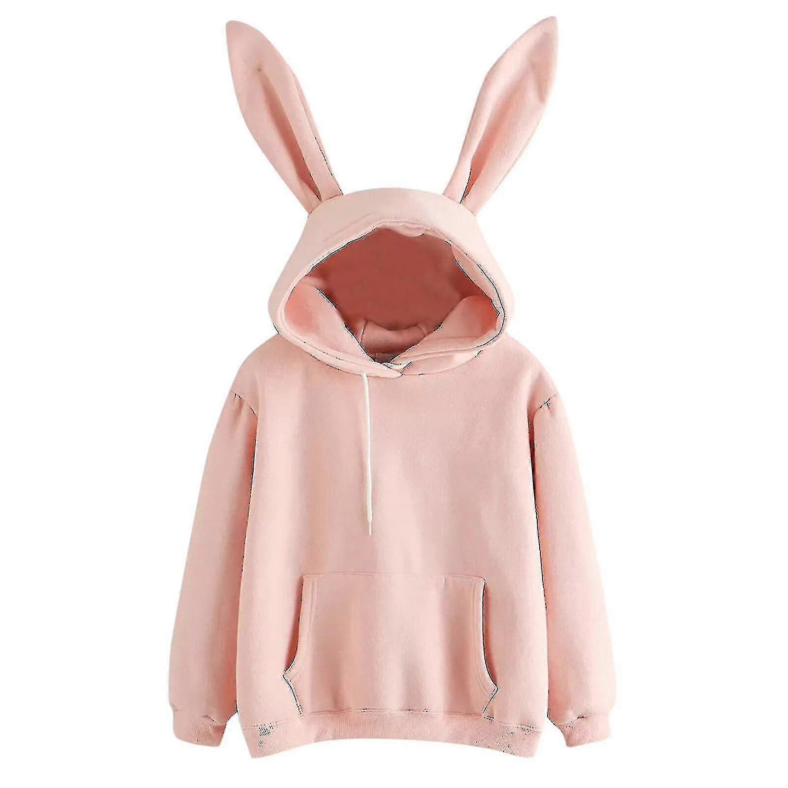 Felpa con cappuccio a tinta unita Stile coreano Harajuku Streetwear Loose Rabbit Ear Felpa con cappuccio Autunno e Inverno Ragazza Pullover Top