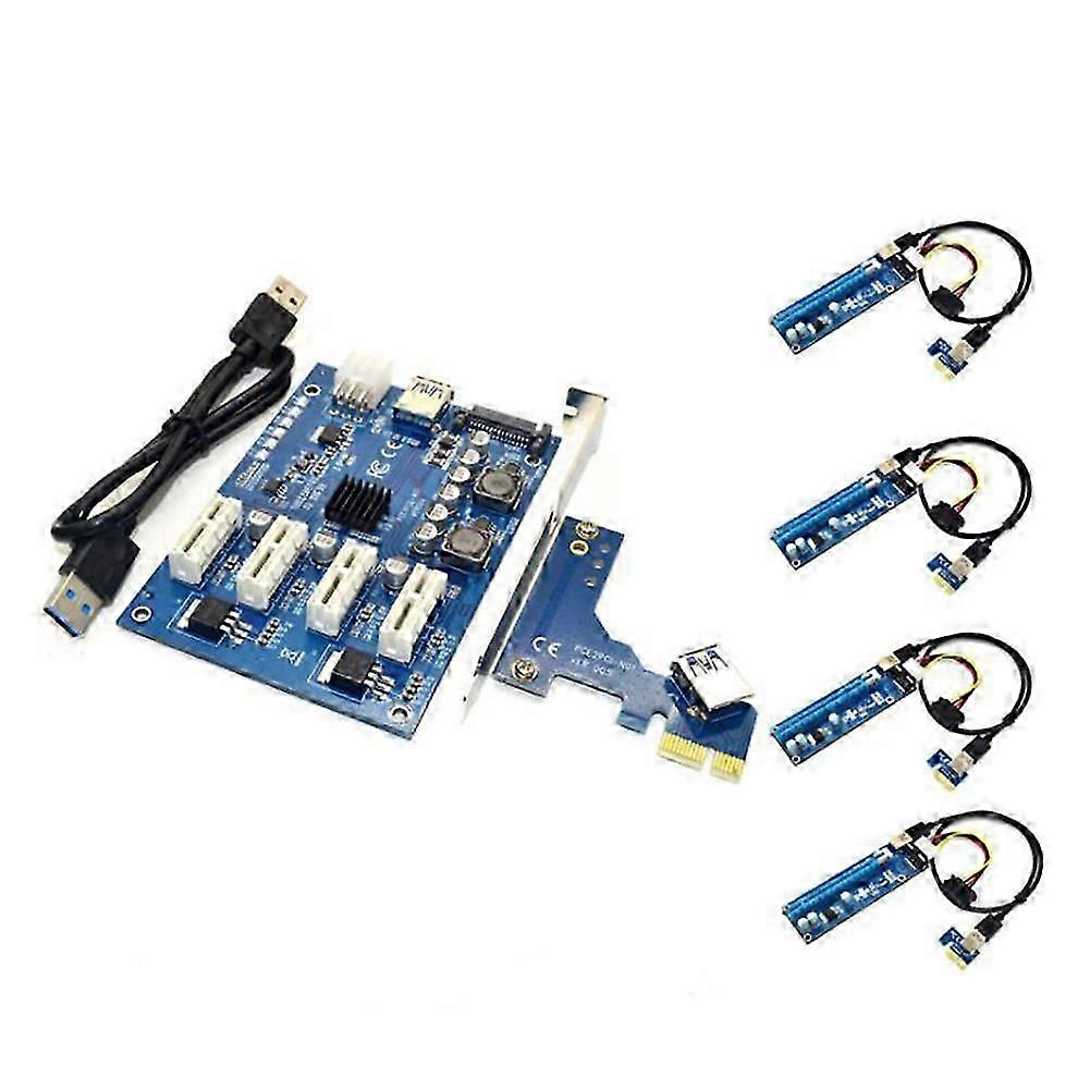PCI-E X1To4PCI-E X16 Expansion Kit 1To4 Port PCI Express Switch Multiplier HUB 4Pin USB Riser Card