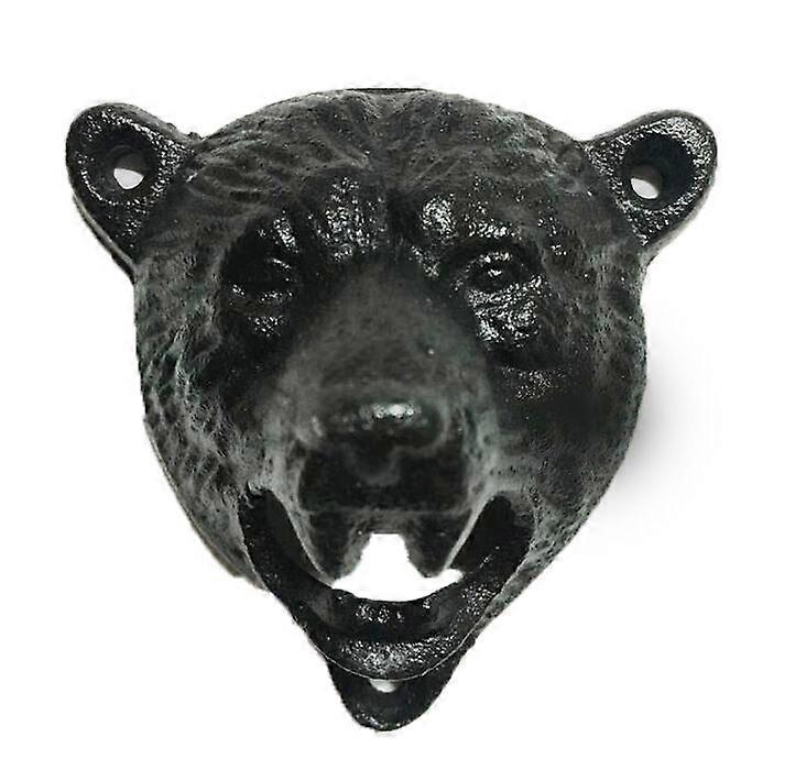 Cast Iron Wall Mount Grizzly Bear Teeth Bite Bottle Opener (Black)