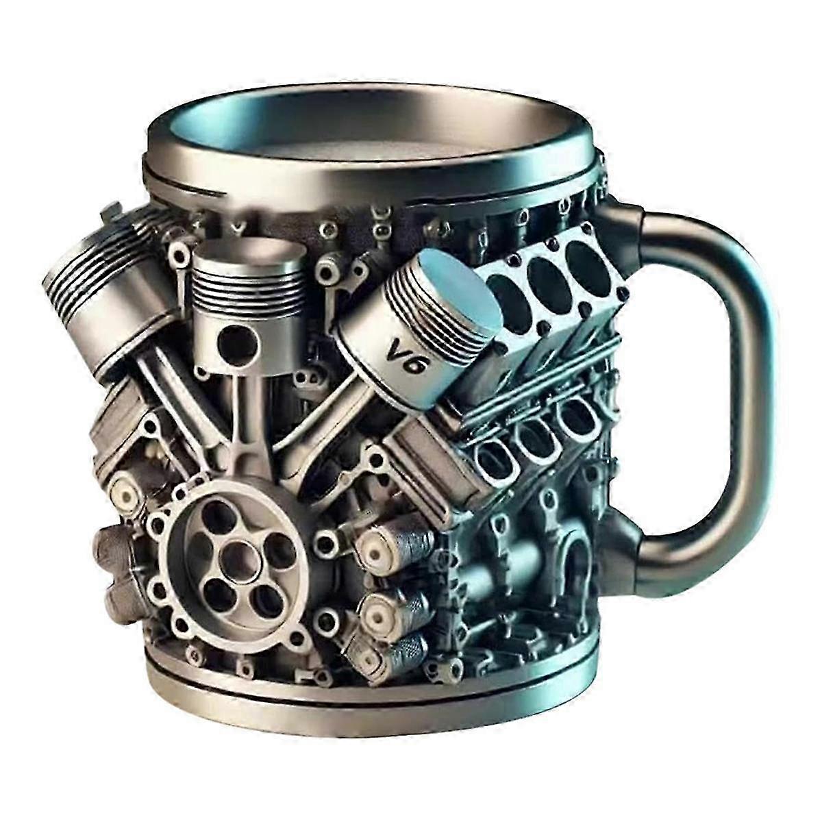 Stainless Steel Mug with a Creative 3D Engine Design for Personalized Style