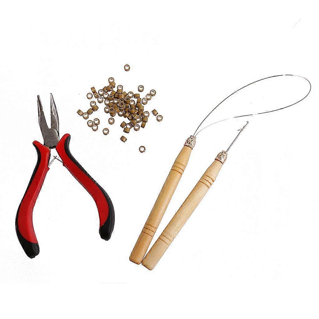 Pro Hair Extension Pliers & Pulling Hook Needle Micro Rings Beads Loop Tools