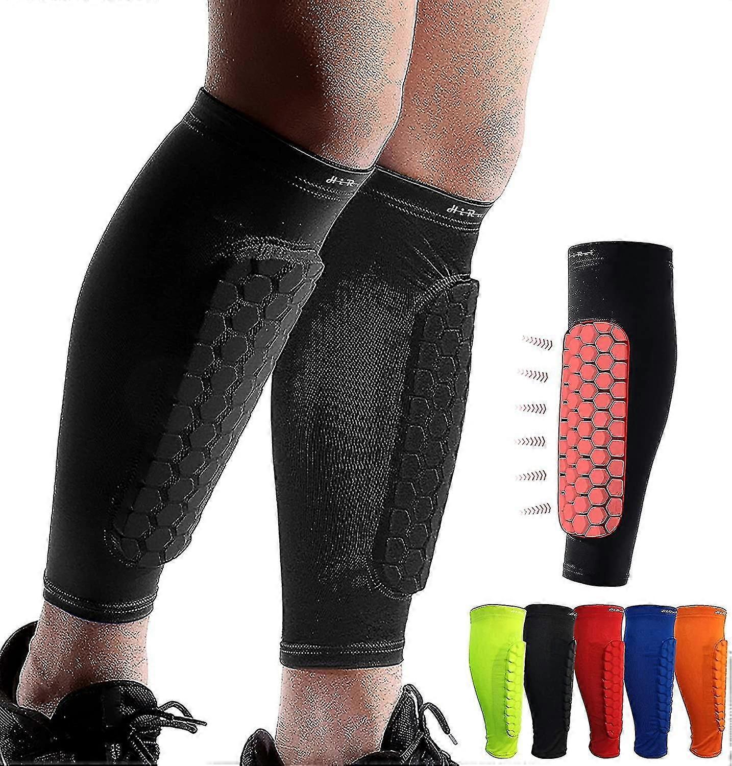 5color/a ζευγάριSoccer Shin Guards Shin Pads για παιδιά Νέος ενήλικας, μανίκι συμπίεσης μοσχαριών με κηρήθρα Padsμαύρο/μεσαίο