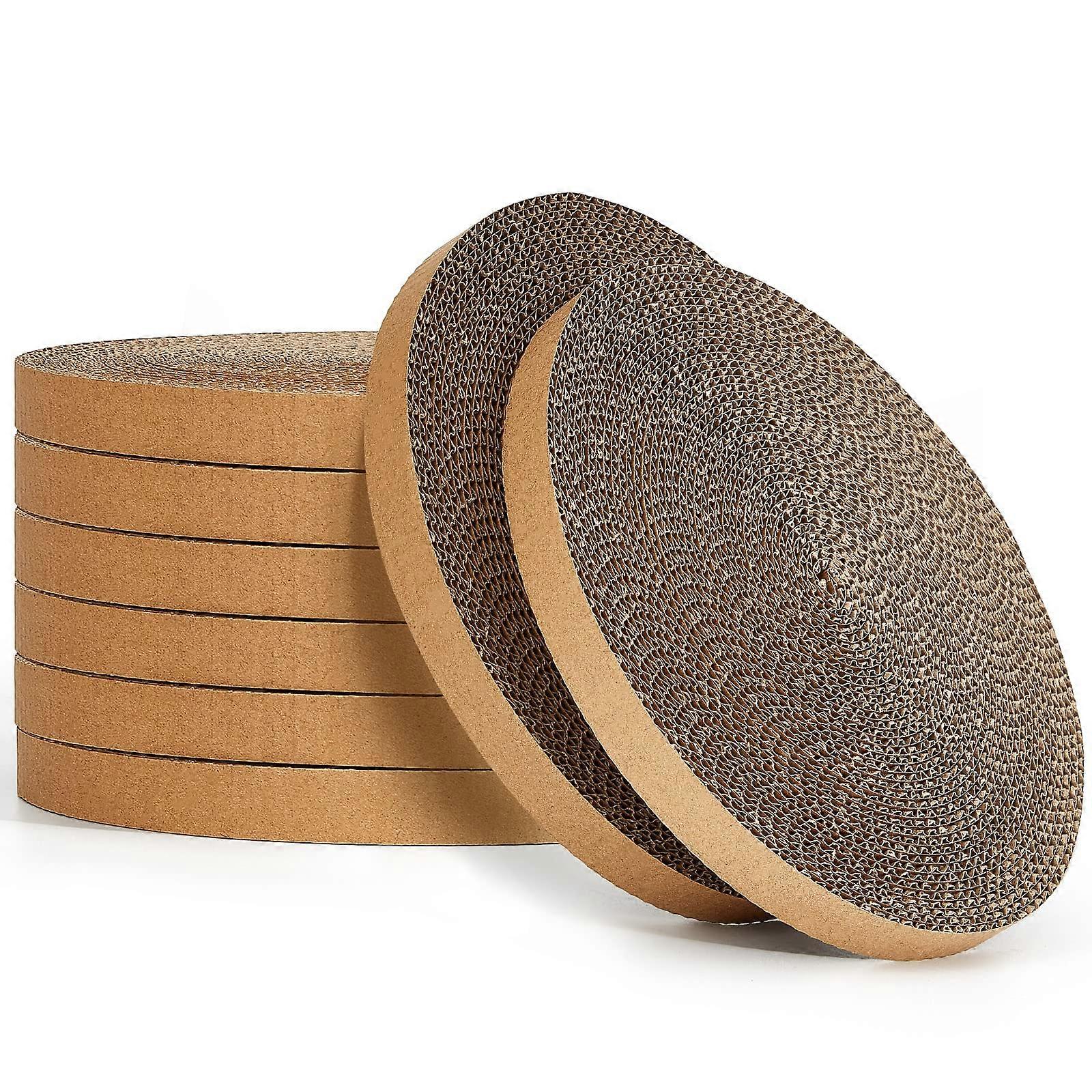 8 Pieces Corrugated Cardboard Cat Scratcher Replacement Pads for Turbo Scratcher 10-Inch Round Cat Scratching Refills