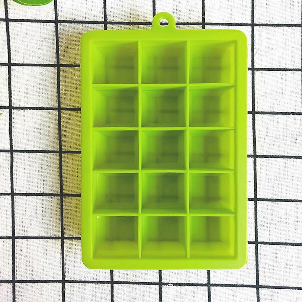 2 Pieces With Lids (Yellow + Green) 15 Grid Silicone Ice Cube Tray