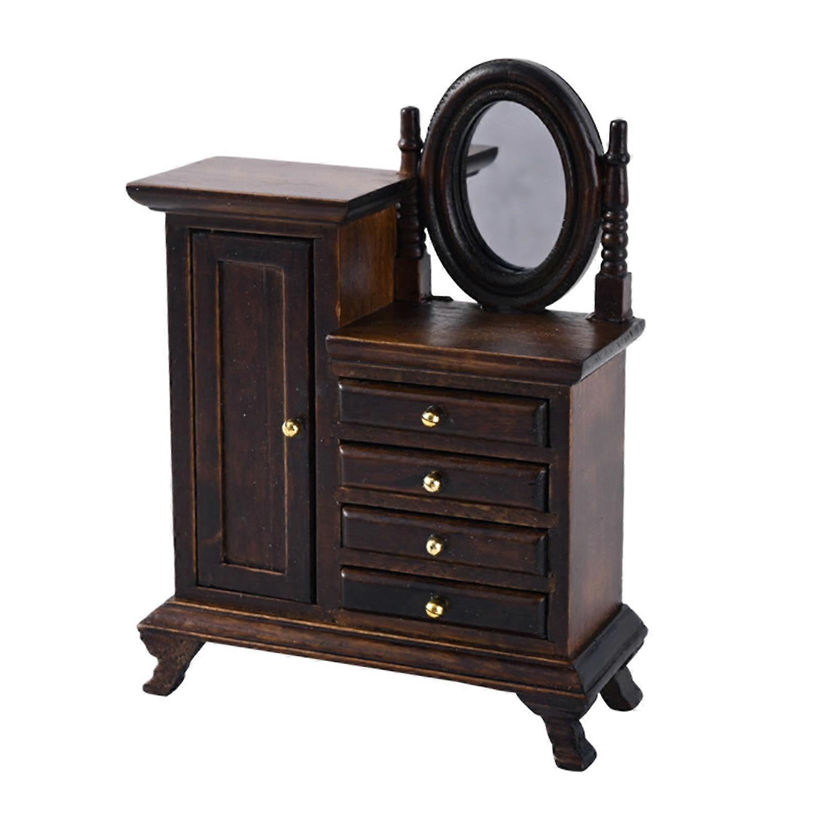 ミニチュア部屋の装飾に適した装飾的な収納ビンテージの洗面化粧台が付いているアンティークの木の人形の家のドレッサーキャビネット