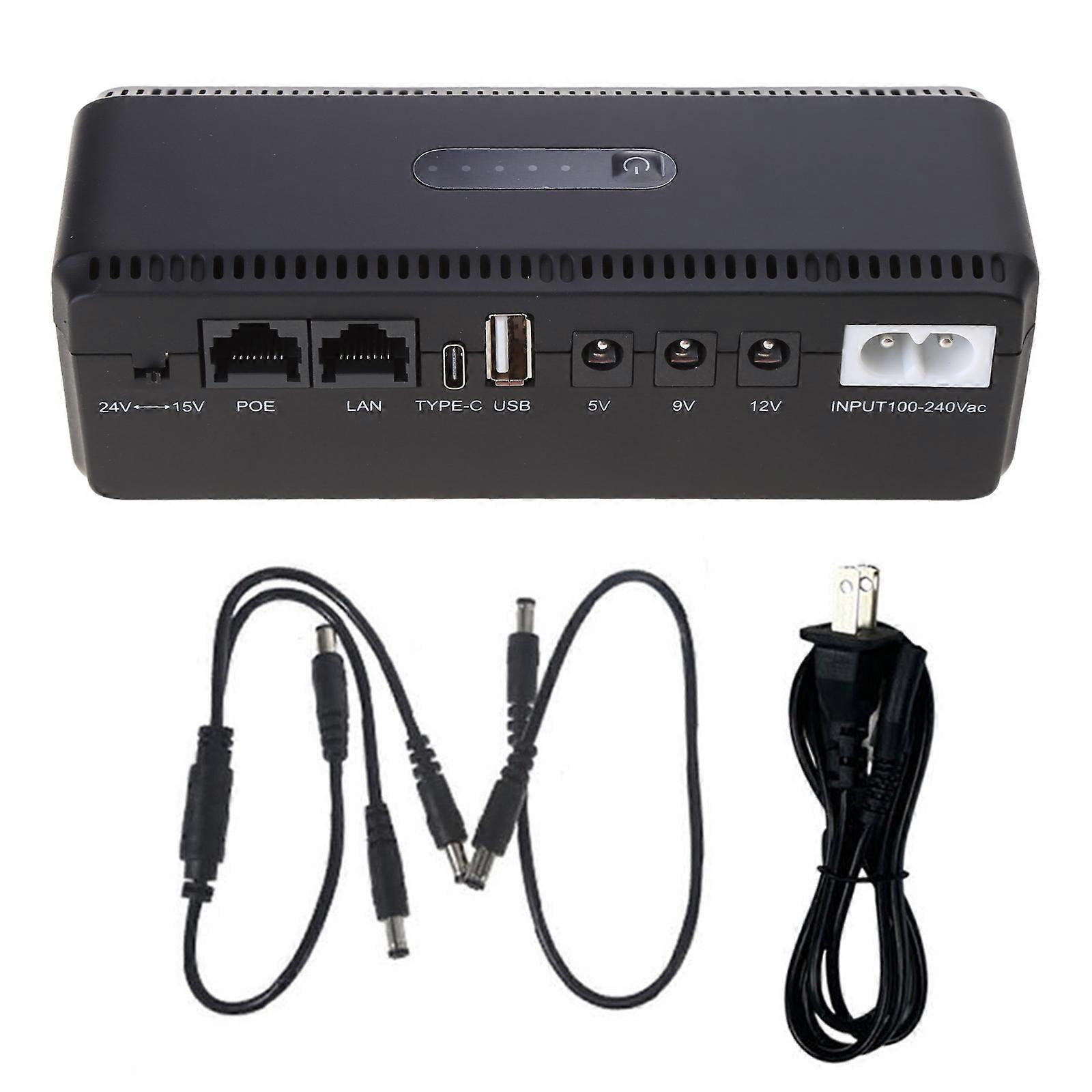 Standbys UPS System, DC5V 9V 12V, 8 Outlets, USB TypeC Charging Port, CompactBlack Uninterruptible Power Supply